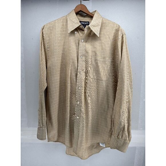 Vintage 90s Lands End Size M Thick Oxford Small Check Plaid Button Down Shirt - Picture 1 of 4
